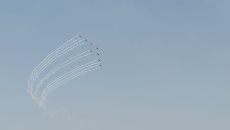 maneuvering hawk aircraft of surya kiran aerobatic team (skat), iaf agency. aero india 2025 air show at yelahanka air force station.