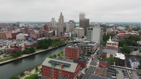 panning aerial shot of providence rhode island new england