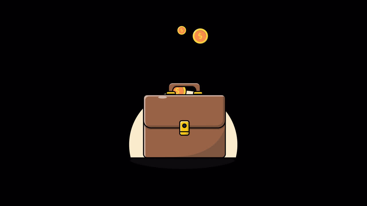 Animated Dollar Coins Falling onto a Briefcase