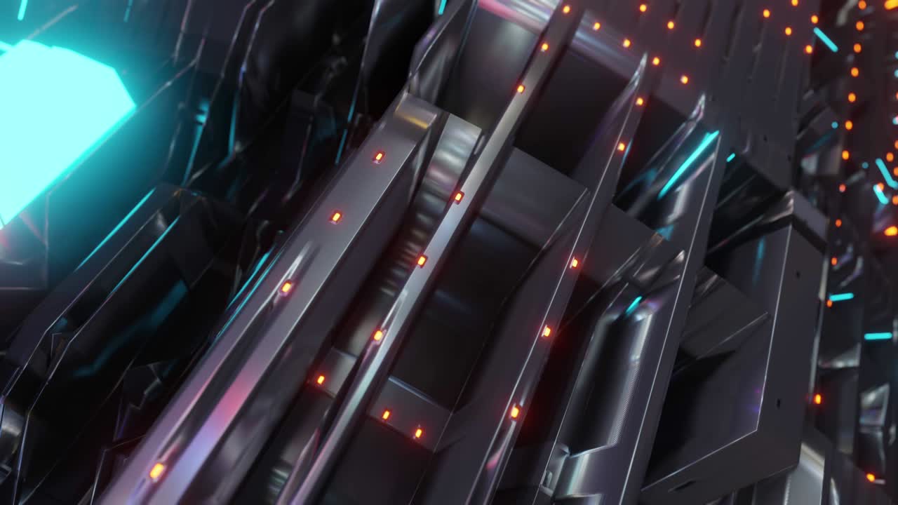 movimiento gráfico 4k bucle sin costuras de fondo de tecnología abstracta, led y partículas parpadeantes. animación de señal de circuito eléctrico con brillo de luz y bokeh.