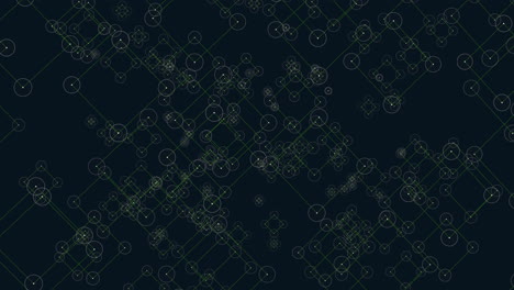 symmetrical pattern of circles and squares in a grid on a black background.