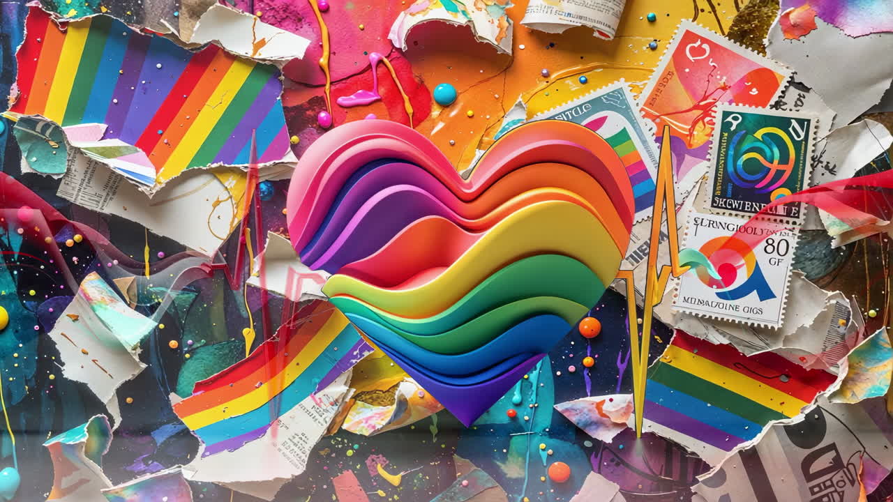 Vibrant Rainbow Heart Abstract Art