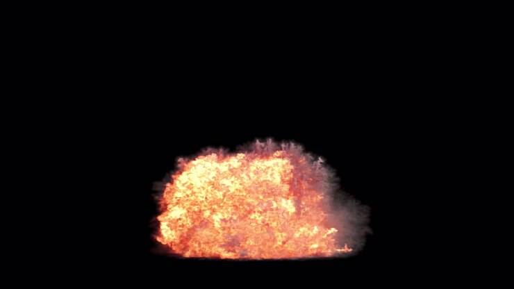 Massive fiery explosion on transparent background
