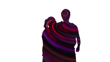 animation of circles in shadow of couple standing together and man pointing against white background