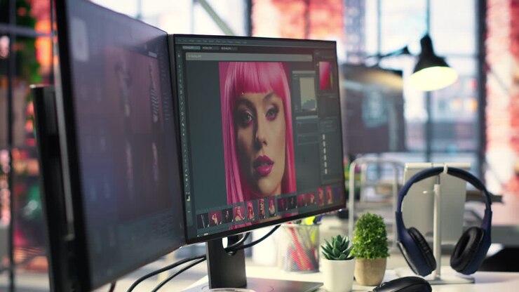 Organizovaný kreativní pracovní prostor pro grafické designéry a fotografy