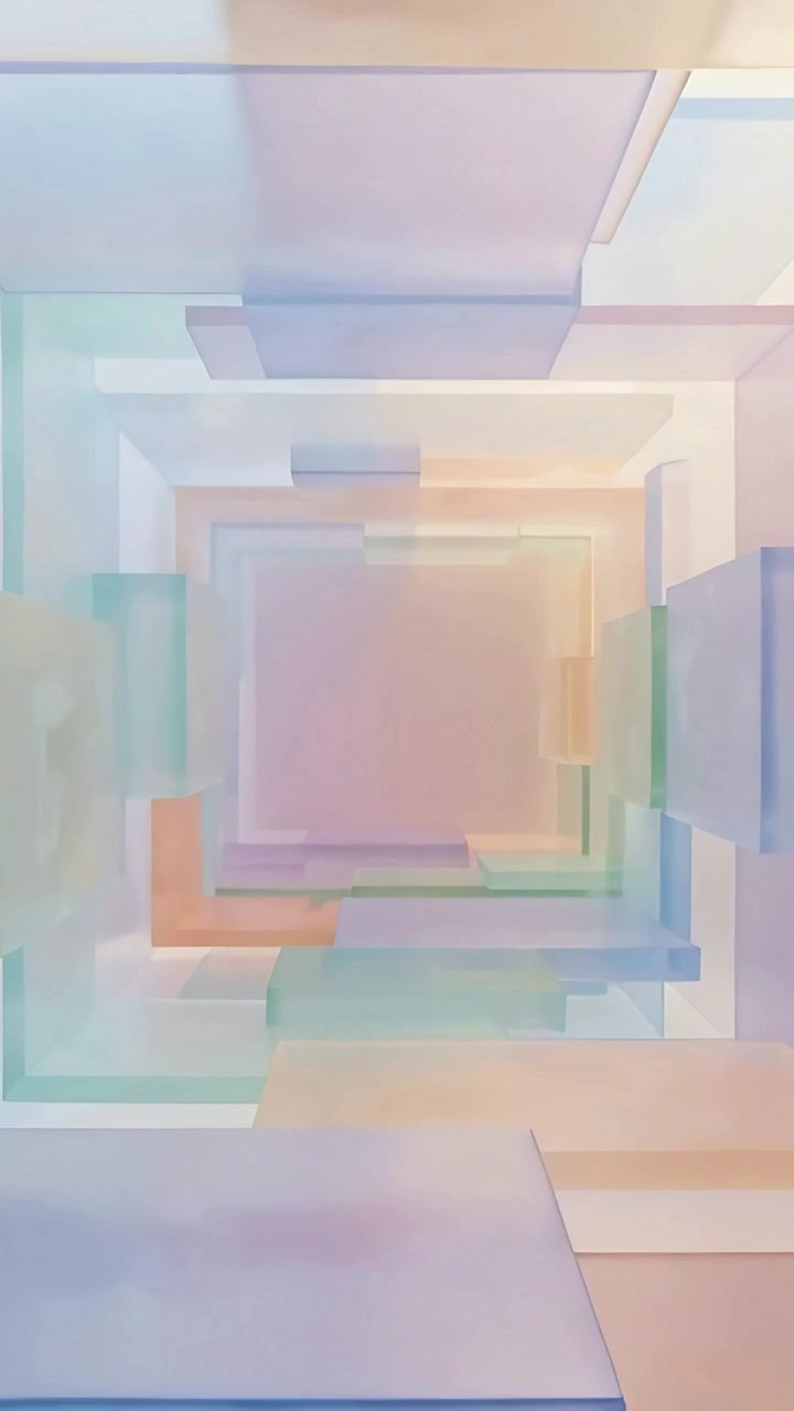 Vertical video: Play starting translucent slabs sliding inward to vanishing point in studio looping