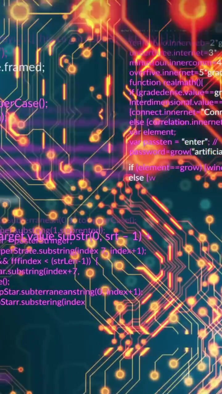 Animation of data processing on black background