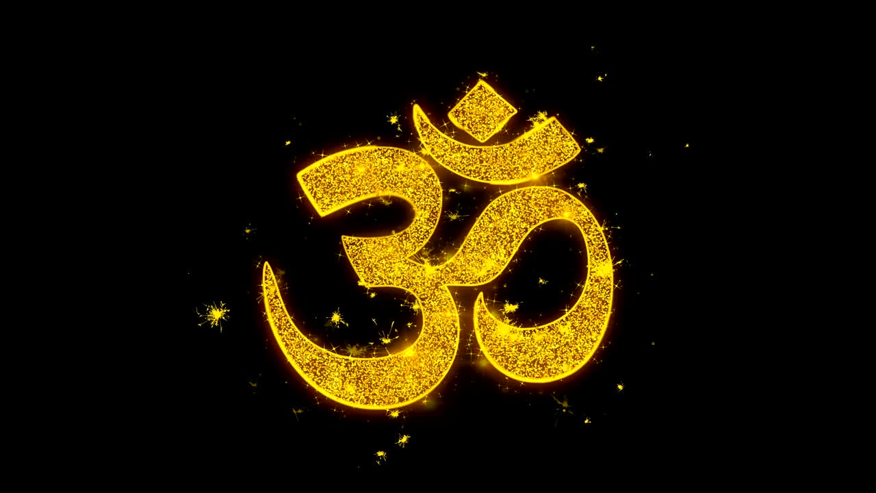 el icono hindú hace chispas de partículas sobre un fondo negro.
