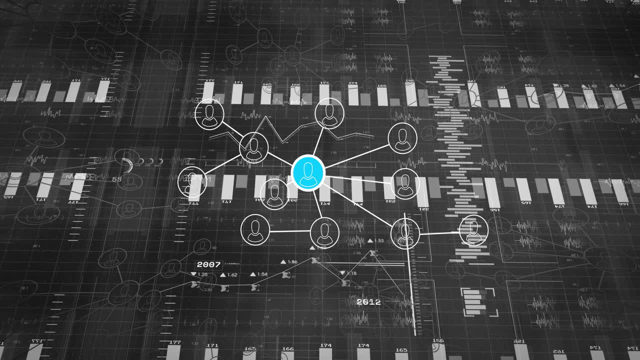 animación del procesamiento de datos digitales a través de una red de conexiones