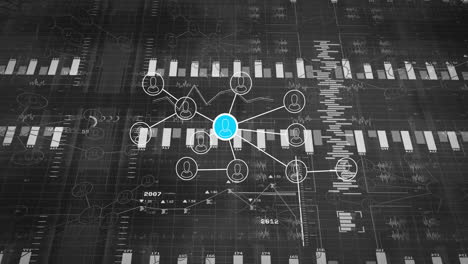 animación del procesamiento de datos digitales a través de una red de conexiones