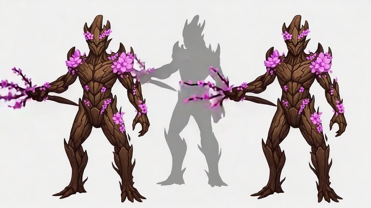 A Striking Transformation of a Nature-Inspired Creature with Floral Embellishments Captured in Two Frames Showcasing Its Power and Presence