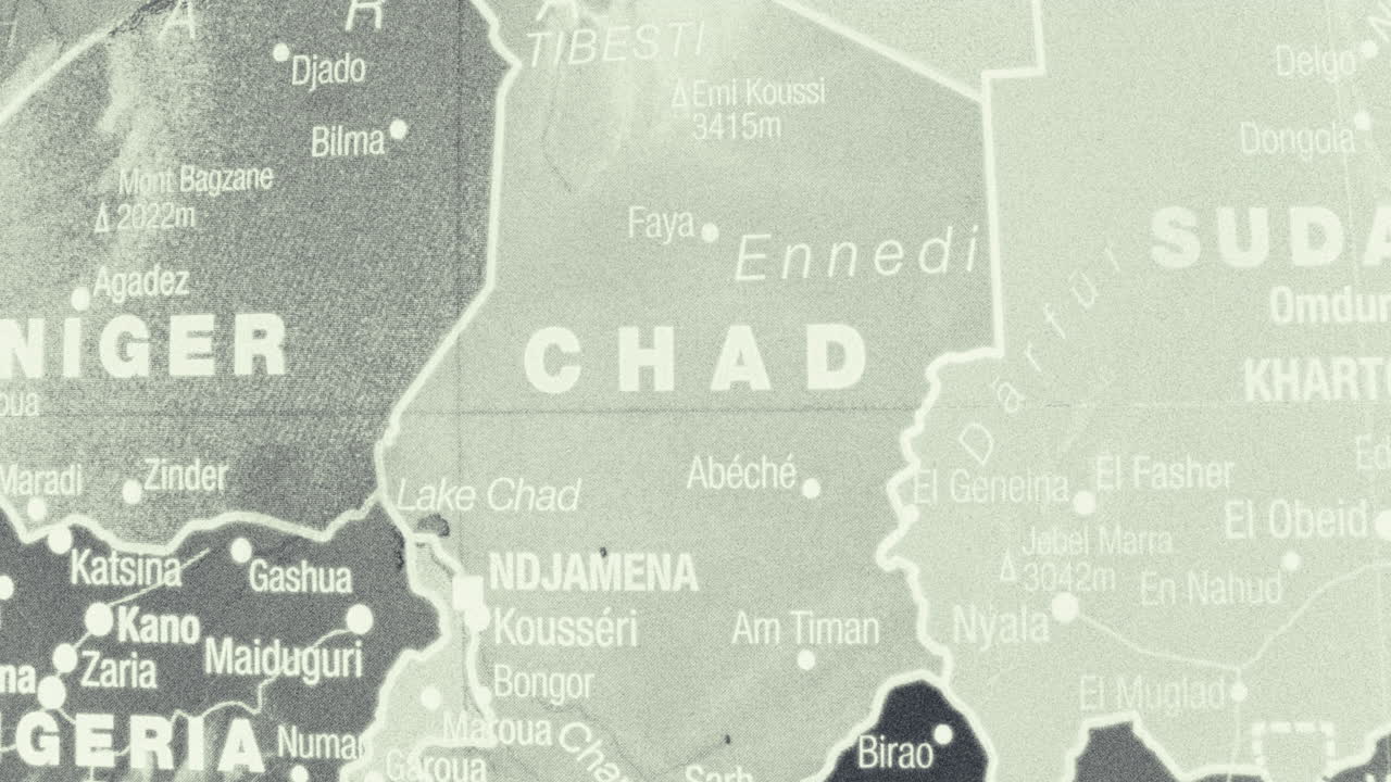 Close-up map of Chad and surrounding African countries