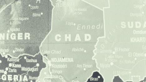 close-up map of chad and surrounding african countries