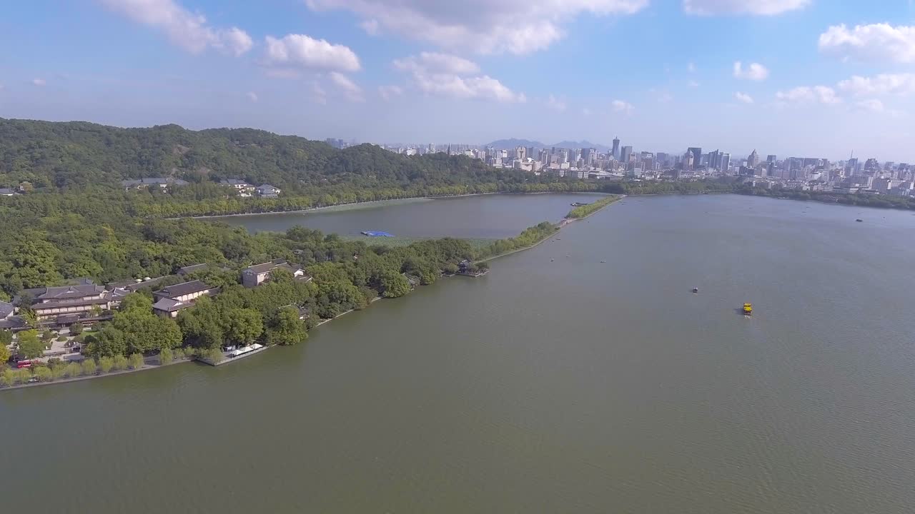 aerial shoot of Hang zhou xi hu，beautiful scenery of China, in Asia