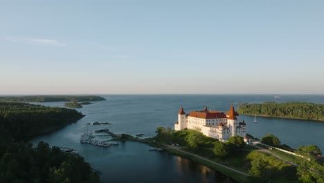 drone ascend of läckö castle in sweden