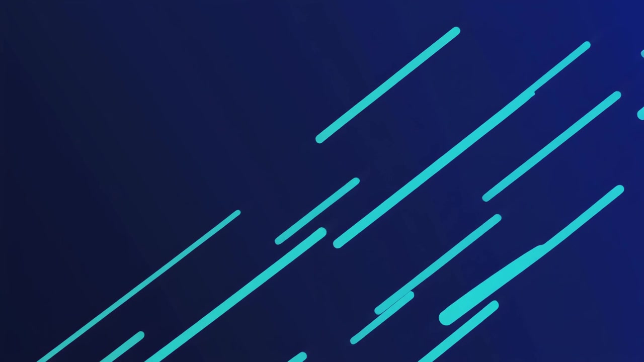 Sfondo animato astratto con linee diagonali ciano su blu scuro.
