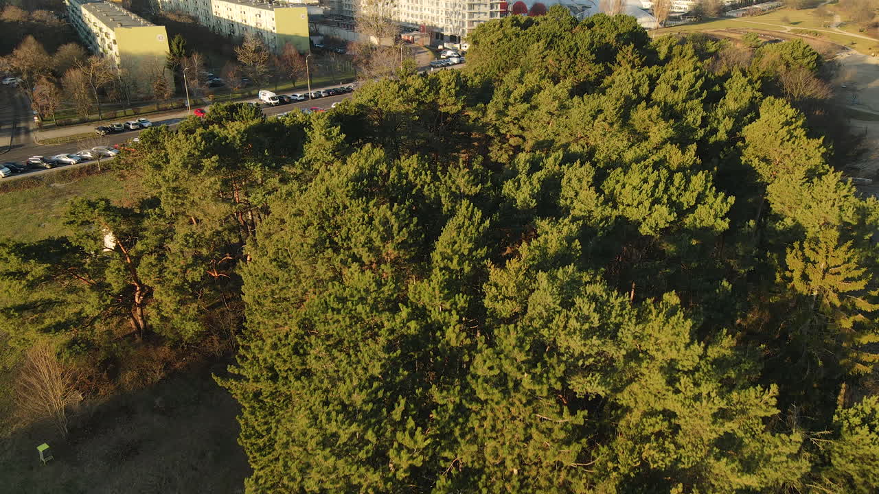 波蘭東歐城市 gdańsk przymorze,無人機飛過城市住宅區,揭示了現代建築和天際線的空中城市風景