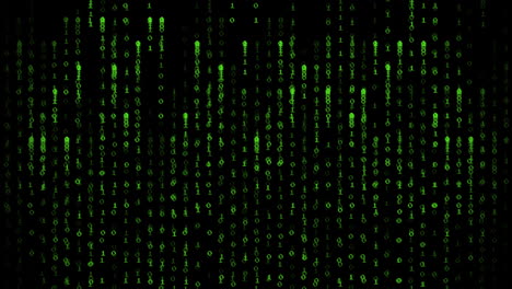 Animation of green binary coding data processing over black background