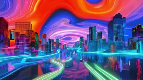 neon cityscape with glowing lights