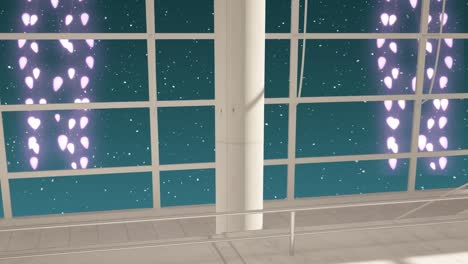 Animation-Von-Weihnachtslichtern-Und-Fallendem-Schnee,-Gesehen-Durch-Das-Fenster