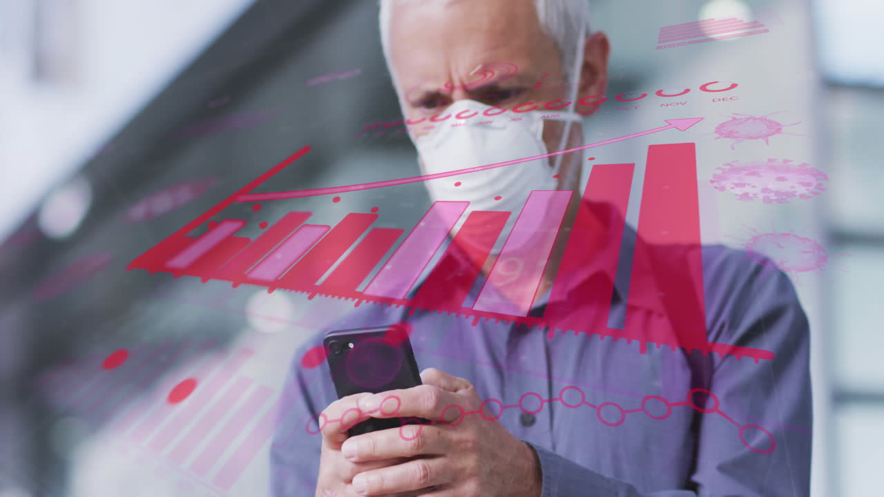 animación del procesamiento de datos sobre un hombre mayor que lleva una máscara facial