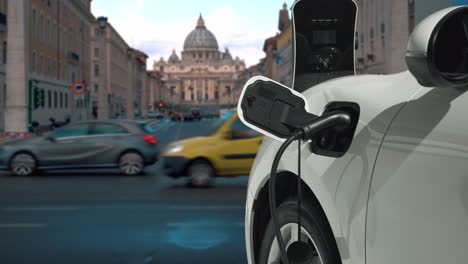 progressive electric car recharging battery at the charging station in vatican.