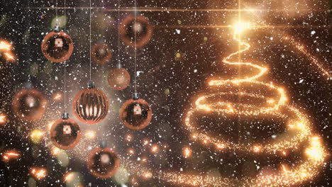 animación de la nieve cayendo sobre las bolas de navidad