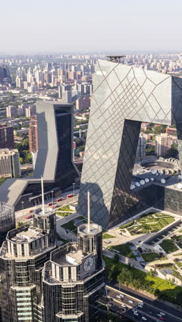 timelapse of the beijing city skyline from a high vantage point in vertical