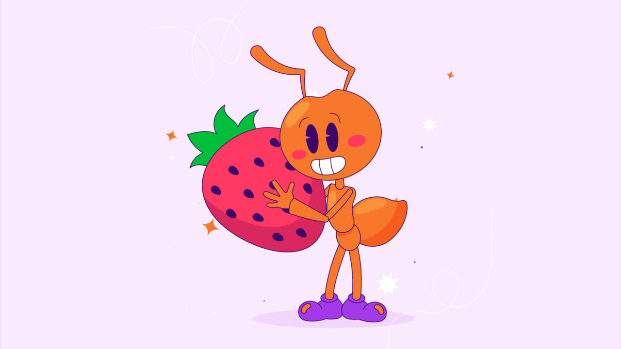 una animación de una ilustración de hormiga de dibujos animados dibujada a mano