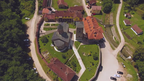 the most amazing top drone view of ever beautiful church and monastery in the landscape