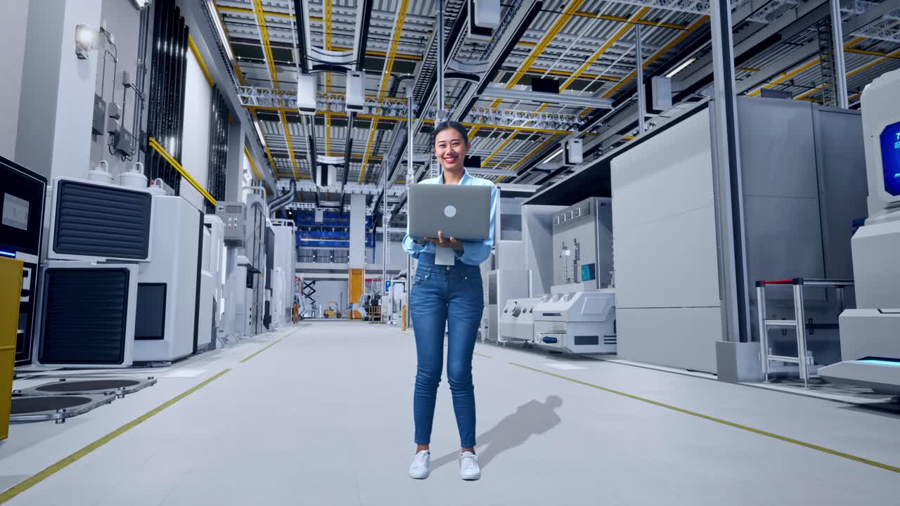 mujer ingeniera en una instalación de fabricación moderna