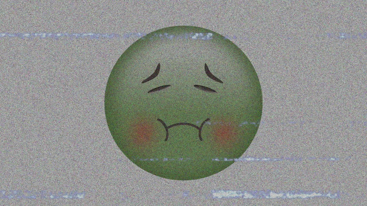 animación digital de tv efecto estático sobre emoji de cara enferma contra un fondo gris