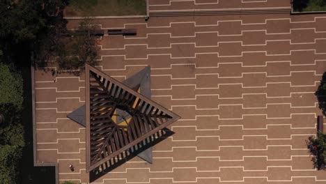 aerial view of a modern monument in a city park