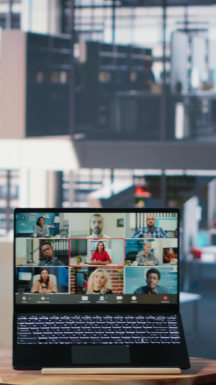 Vertical Video Diverse group conducting online business meeting using web conference tools