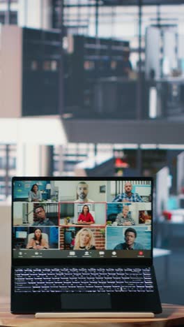 vertical video diverse group conducting online business meeting using web conference tools