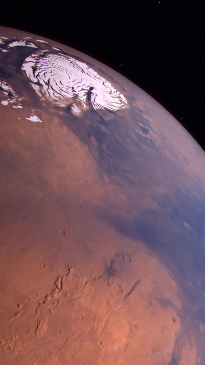 Inquadratura verticale di ambientazione della calotta polare di Marte, il Pianeta Rosso.