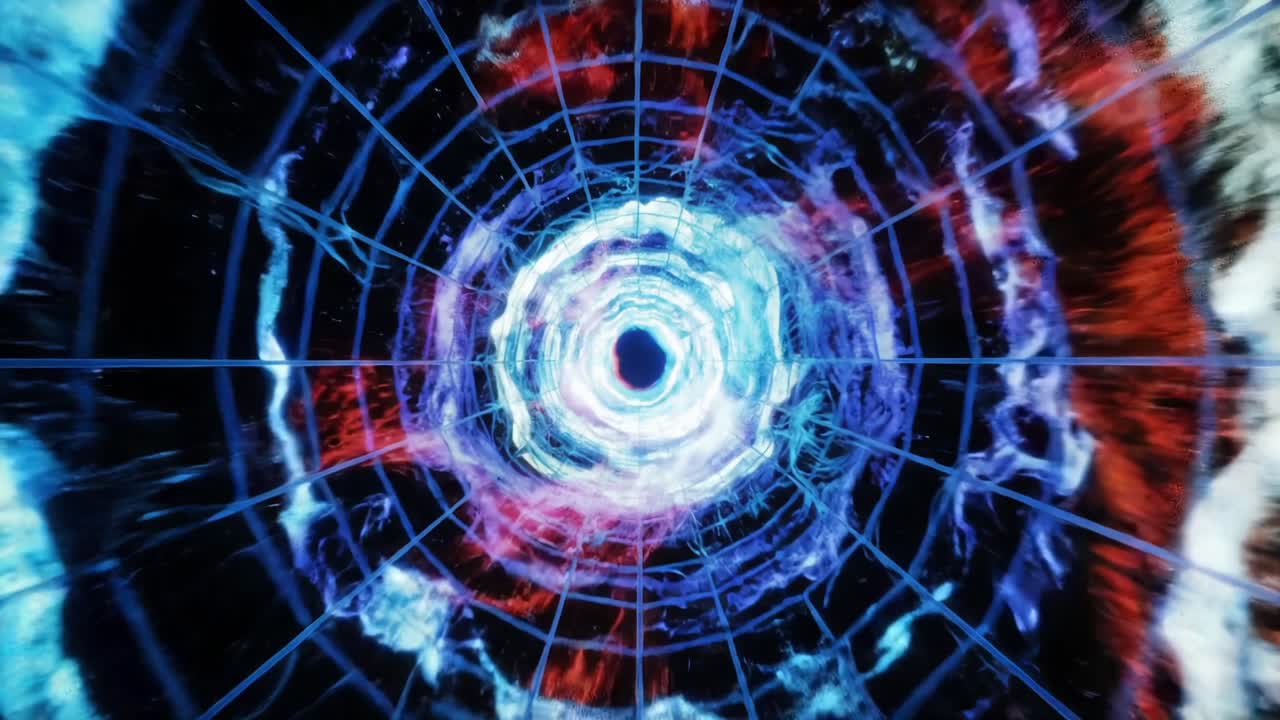 A Journey Through a Hypothetical Cosmic Tunnel: Exploring the Visual Depths of Space and Time with Electric Currents and Vivid Colors