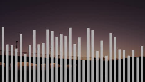vertical bars animating over bridge silhouette at dusk sky background