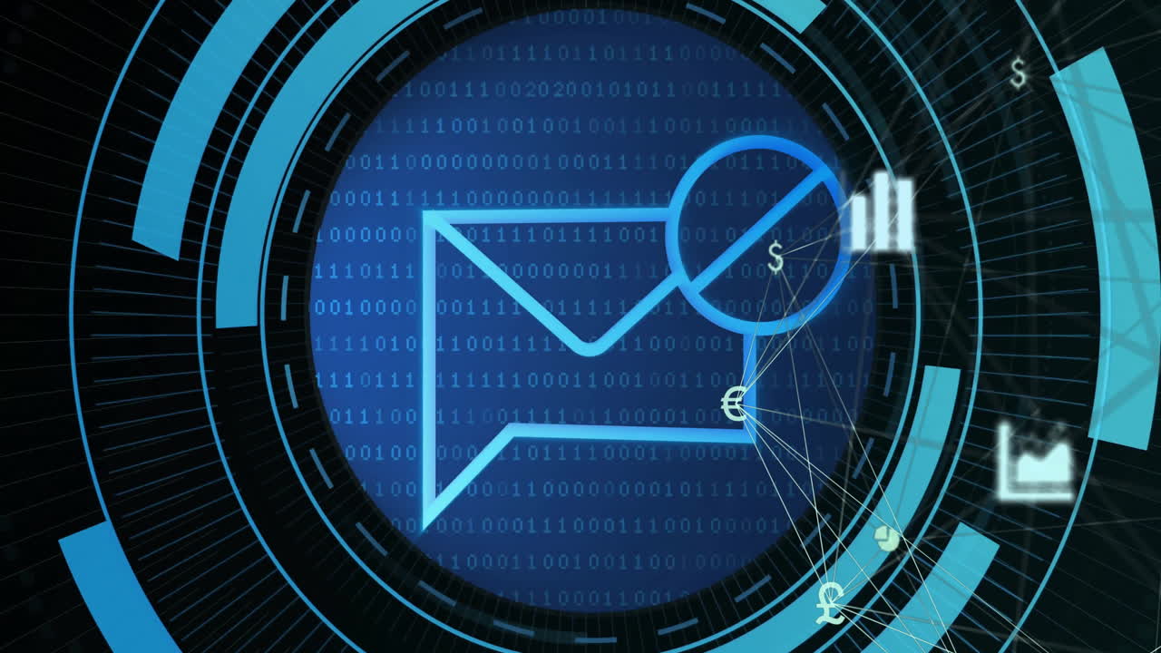 Animazione di rete di connessioni con icone su busta