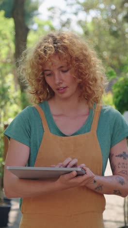 woman using tablet in garden center