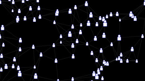animación de la red de conexiones con iconos en fondo negro