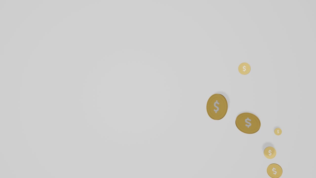caída de monedas de dólares de oro, monedas de dólar en fondo blanco. imágenes de fondo de concepto financiero. imágenes de alta calidad 4k
