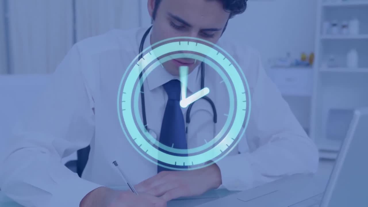 Animation of digital clock over doctor taking notes Premium Stock Video ...