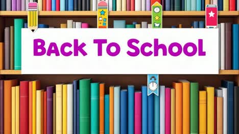 back to school bookshelf with school supplies