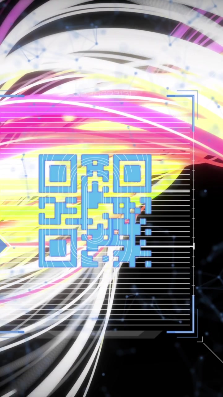 Animation of wavy lights and qr code on black background