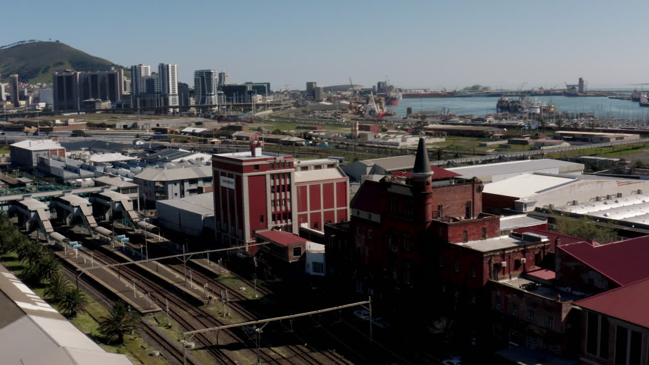 Drone Shot of Train Tracks and Old Castle Brewery in Cape Town, South Africa