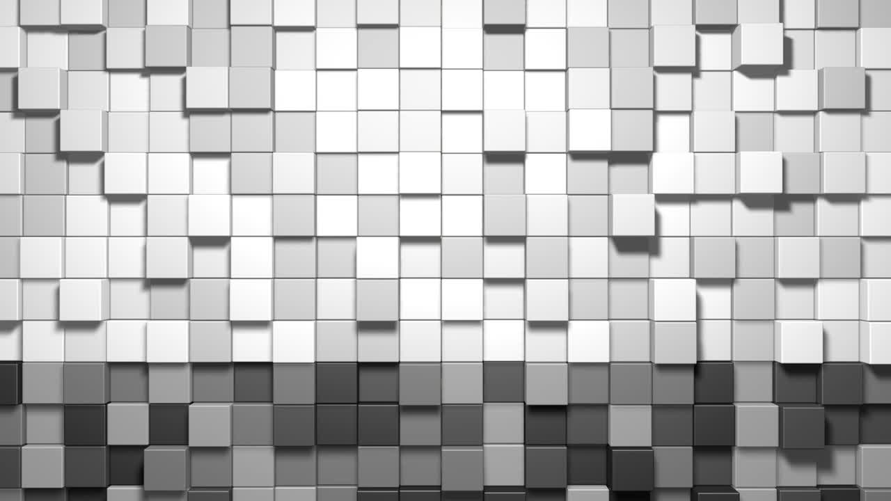3D Abstract cubes loop. Video game isometric geometric mosaic waves pattern. Construction of hills landscape using white grey blocks. 4K animation
