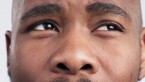 thinking, eyes and closeup of man with decision