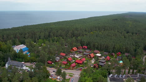 imágenes de drones de 4k de la playa con denso bosque en el pueblo de stegna en polonia