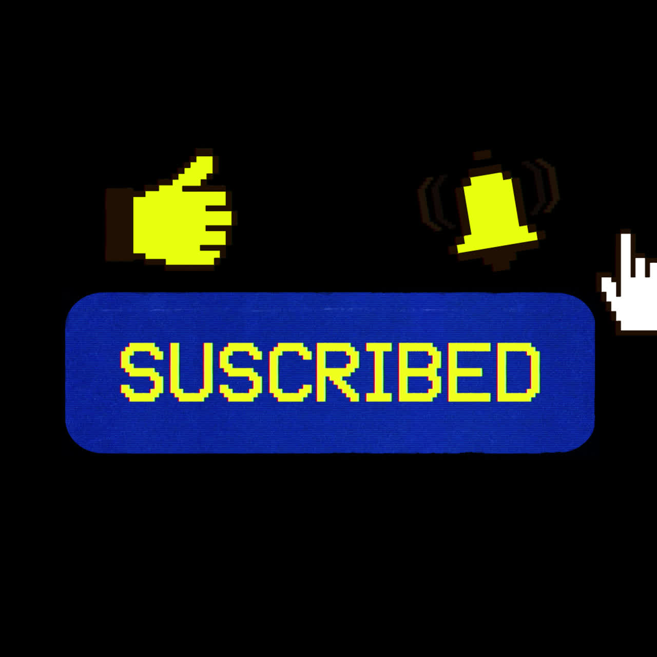 Animazione del click sul pulsante "Iscriviti" pixelato e della campanella di notifica.